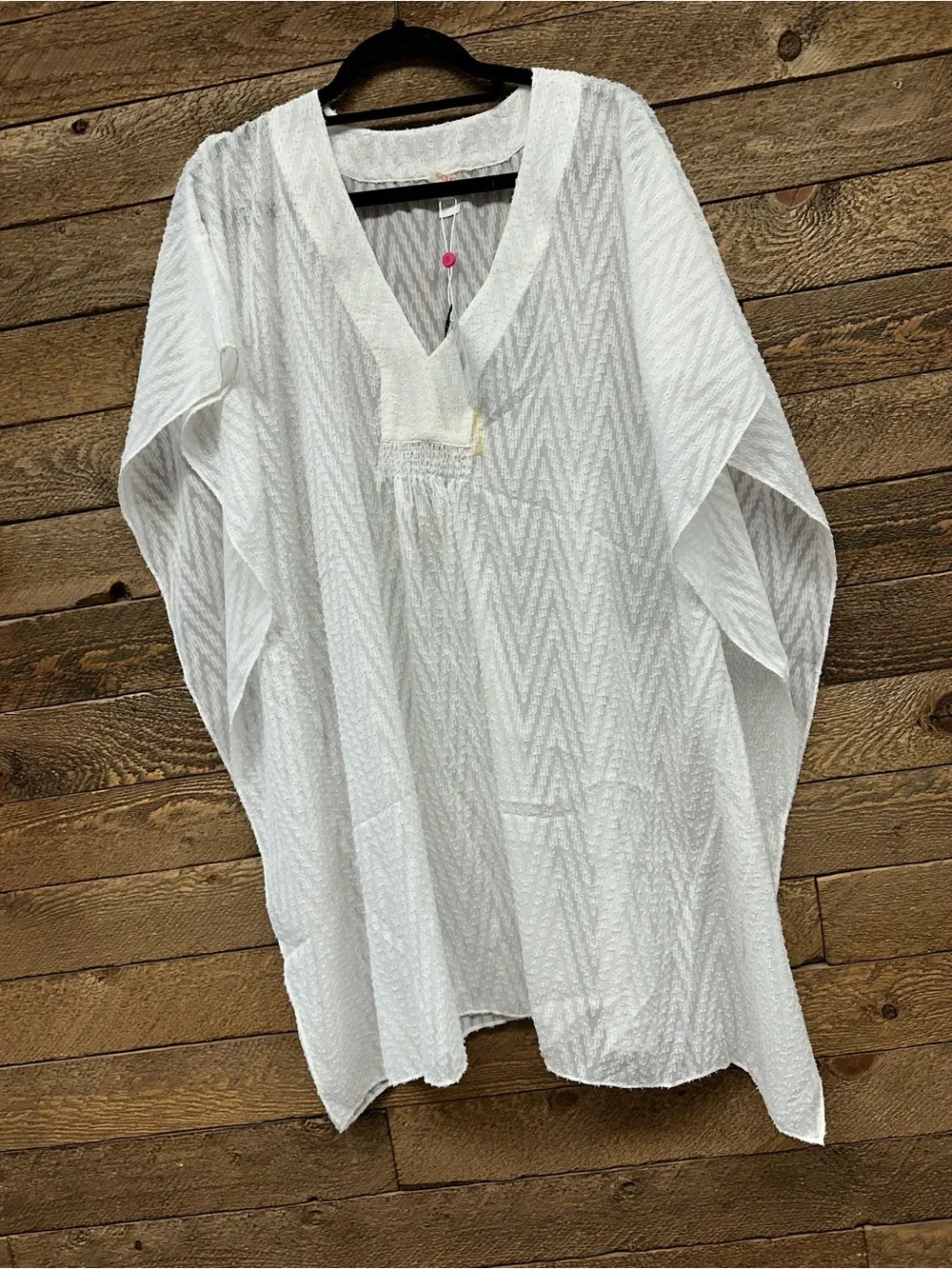 Echo Design Beach White Textured Sheer Swim Cover Up Caftan One Size NWT